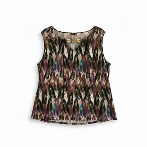 East 5th Feather-Print Scoop Neck Tank Top - Teal, Plum, Brown, Black